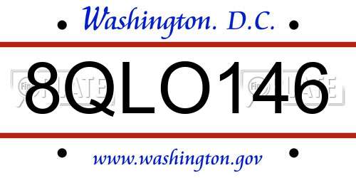 8QLO146 District Of Columbia License Plate