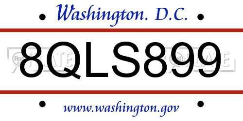 8QLS899 District Of Columbia License Plate