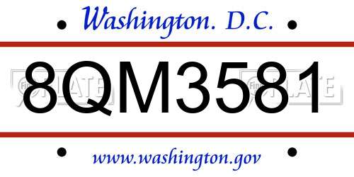 8QM3581 District Of Columbia License Plate