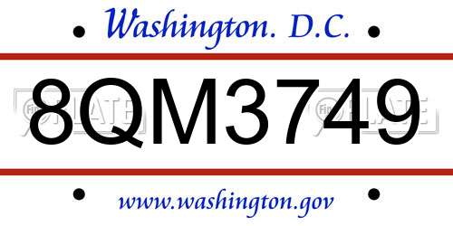 8QM3749 District Of Columbia License Plate