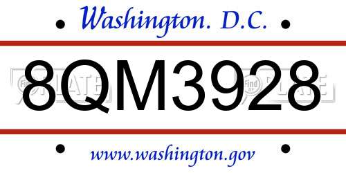 8QM3928 District Of Columbia License Plate