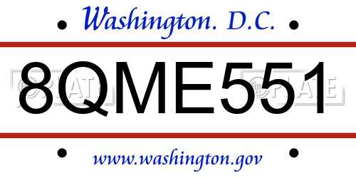 8QME551 District Of Columbia License Plate