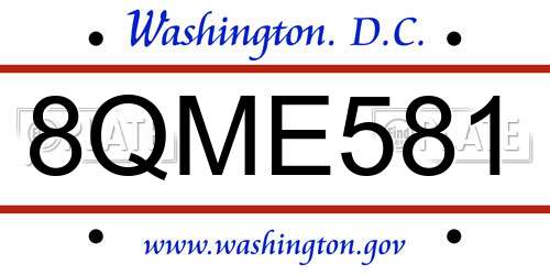 8QME581 District Of Columbia License Plate