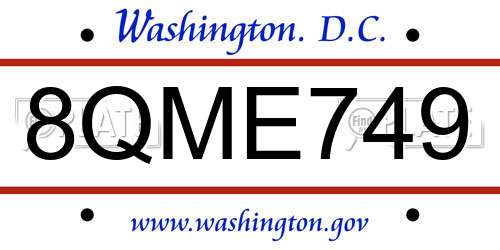 8QME749 District Of Columbia License Plate