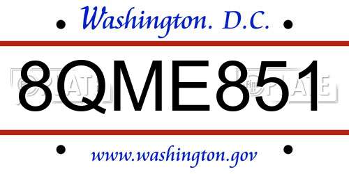 8QME851 District Of Columbia License Plate