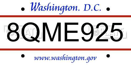 8QME925 District Of Columbia License Plate