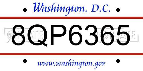 8QP6365 District Of Columbia License Plate