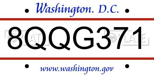 8QQG371 District Of Columbia License Plate