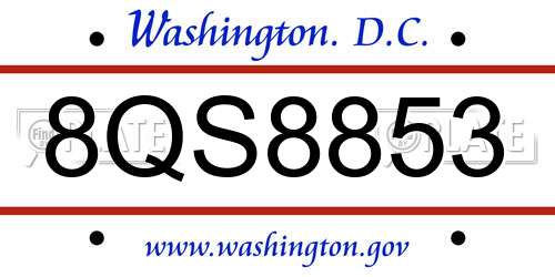 8QS8853 District Of Columbia License Plate
