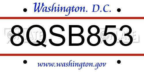 8QSB853 District Of Columbia License Plate