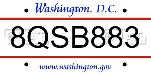 8QSB883 District Of Columbia License Plate