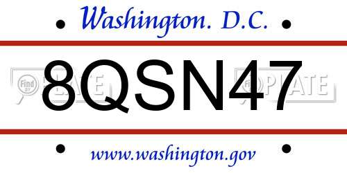 8QSN47 District Of Columbia License Plate