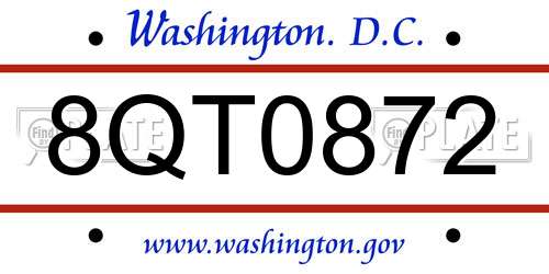 8QT0872 District Of Columbia License Plate