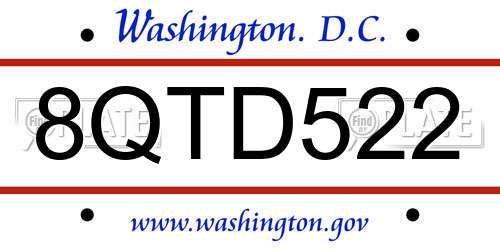 8QTD522 District Of Columbia License Plate