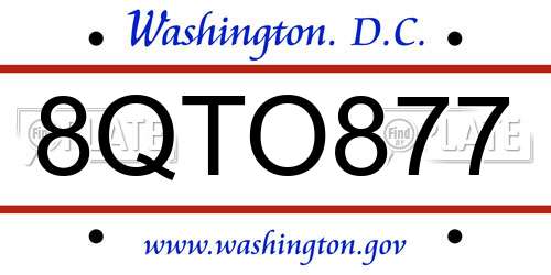 8QTO877 District Of Columbia License Plate