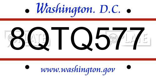 8QTQ577 District Of Columbia License Plate