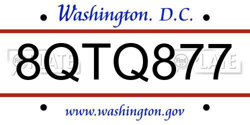 8QTQ877 District Of Columbia License Plate