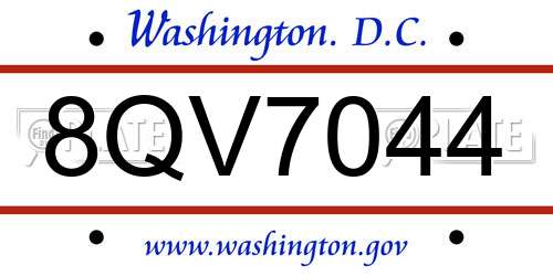 8QV7044 District Of Columbia License Plate