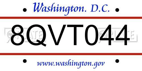 8QVT044 District Of Columbia License Plate
