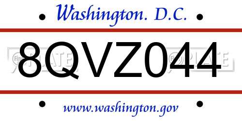 8QVZ044 District Of Columbia License Plate