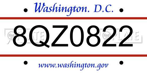 8QZ0822 District Of Columbia License Plate