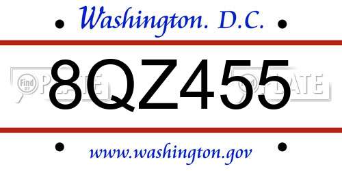 8QZ455 District Of Columbia License Plate