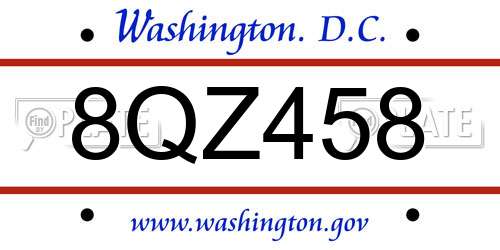 8QZ458 District Of Columbia License Plate