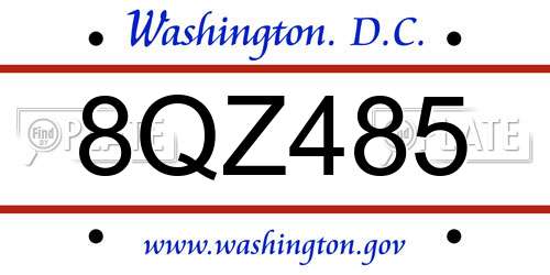 8QZ485 District Of Columbia License Plate
