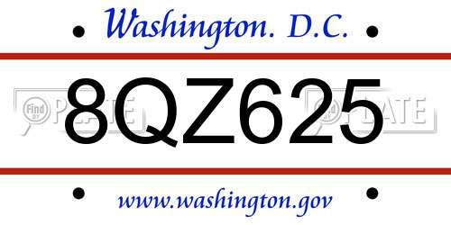 8QZ625 District Of Columbia License Plate