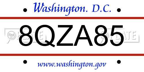 8QZA85 District Of Columbia License Plate