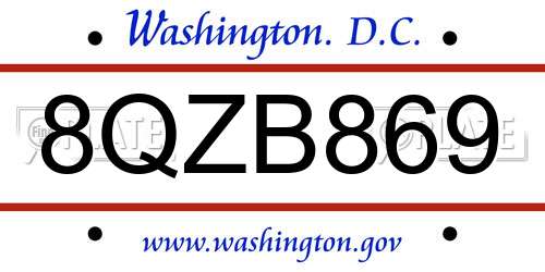 8QZB869 District Of Columbia License Plate