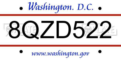 8QZD522 District Of Columbia License Plate