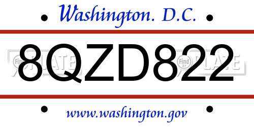 8QZD822 District Of Columbia License Plate