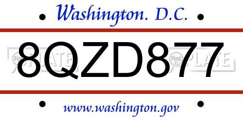 8QZD877 District Of Columbia License Plate