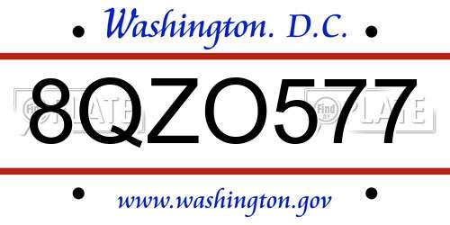 8QZO577 District Of Columbia License Plate