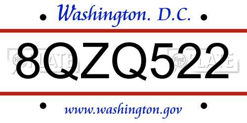 8QZQ522 District Of Columbia License Plate