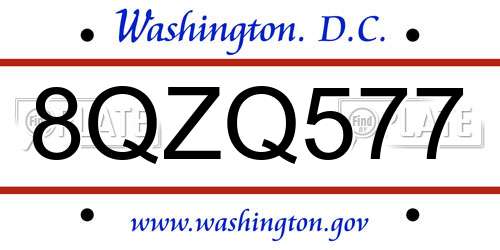 8QZQ577 District Of Columbia License Plate