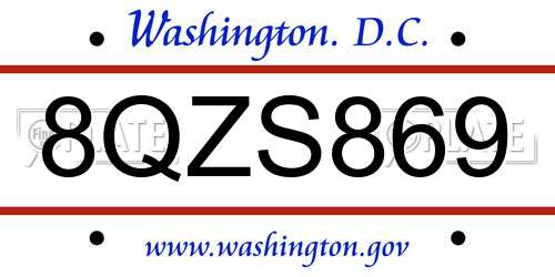 8QZS869 District Of Columbia License Plate