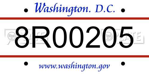 8R00205 District Of Columbia License Plate