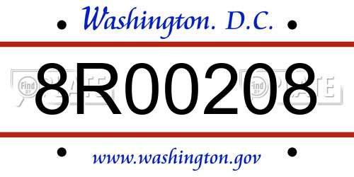 8R00208 District Of Columbia License Plate