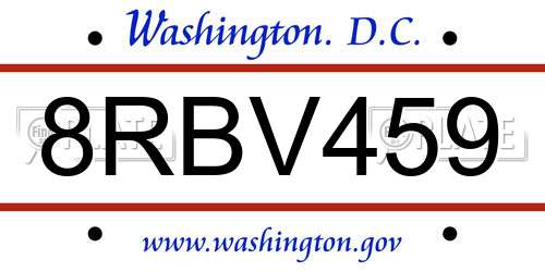 8RBV459 District Of Columbia License Plate