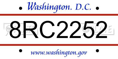 8RC2252 District Of Columbia License Plate