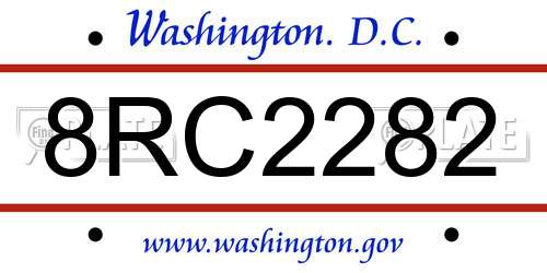 8RC2282 District Of Columbia License Plate