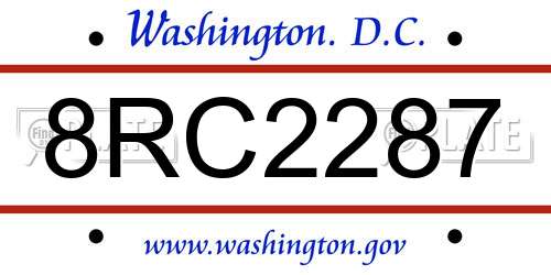 8RC2287 District Of Columbia License Plate
