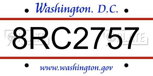 8RC2757 District Of Columbia License Plate