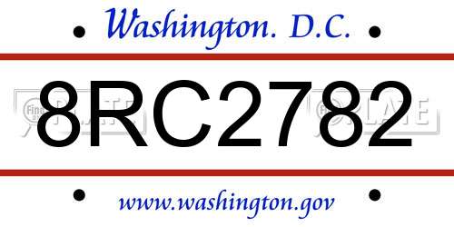 8RC2782 District Of Columbia License Plate