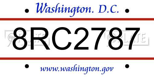 8RC2787 District Of Columbia License Plate