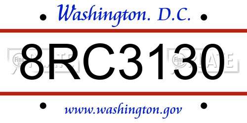 8RC3130 District Of Columbia License Plate