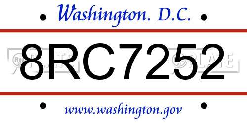 8RC7252 District Of Columbia License Plate