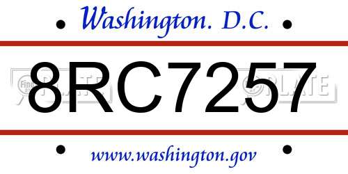 8RC7257 District Of Columbia License Plate